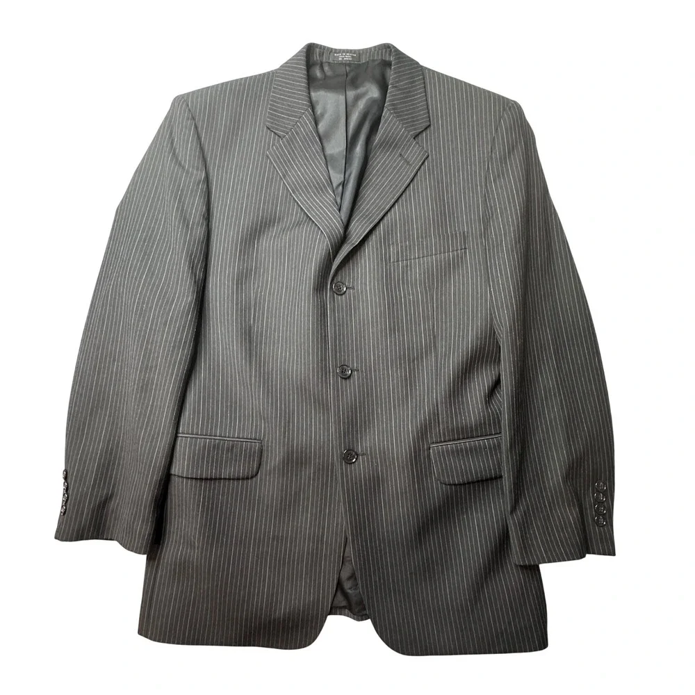 Jones New York Blazer Mens 42R (38R) Grey Elements Pinstripe 100% Wool 3 Button